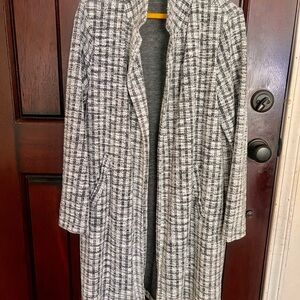 MELLODAY Black and White Checkered Trench Coat
